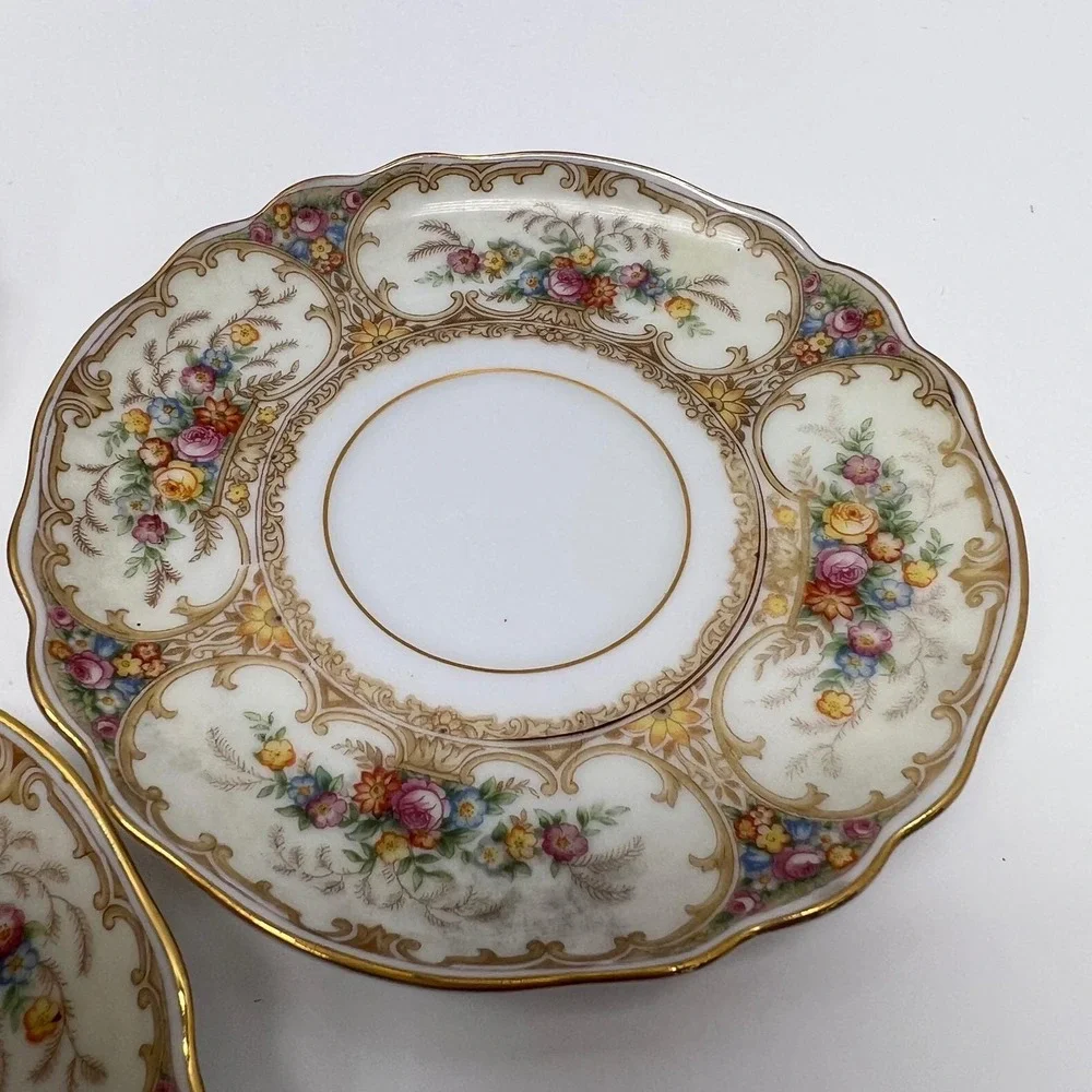 Paul Muller Selb‎ Bavaria Meadowbrook Two Tea Cup Saucer Sets Floral Gold Trim